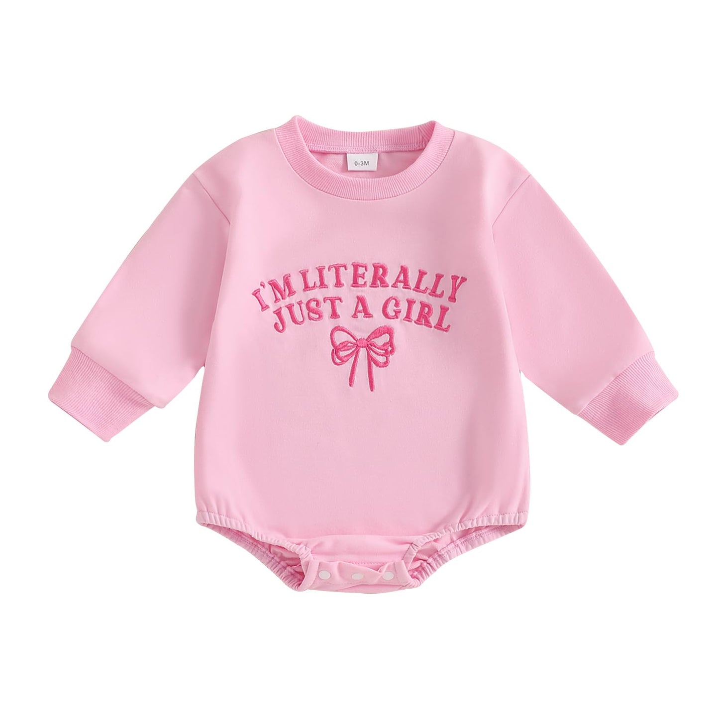 Seyurigaoka Newborn Baby Girl Outfits Im Literally Just A Girl Bows Sweatshirt Romper Cute Fall Winter Clothes (Pink, 3-6 Months