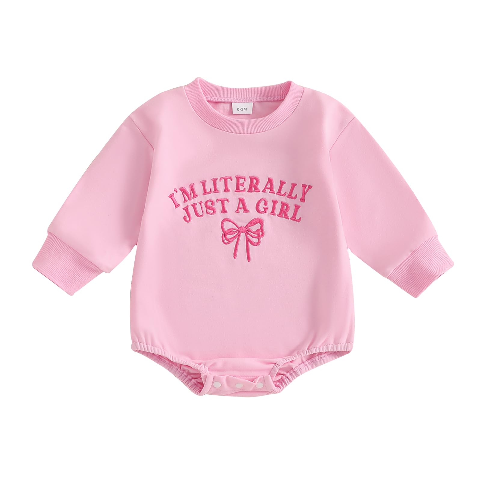 Seyurigaoka Newborn Baby Girl Outfits Im Literally Just A Girl Bows Sweatshirt Romper Cute Fall Winter Clothes (Pink, 3-6 Months