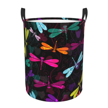Pevtufa Colorful Dragonflies Foldable Laundry Basket Organizer,Fabric Clothes Toy Storage Basket Nursery Hamper Storage Bin For 