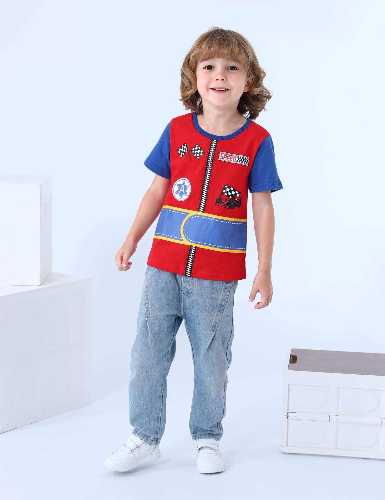 Cosland Toddler Race Car Driver Shirt Little Boys Halloween Costume, Red, 3T