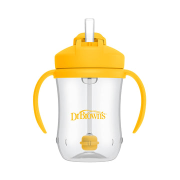 Dr. Browns Milestones Babys First Straw Cup, Training Cup with Weighted Straw, 9oz/270mL, Vintage Yellow, BPA Free, 6m+