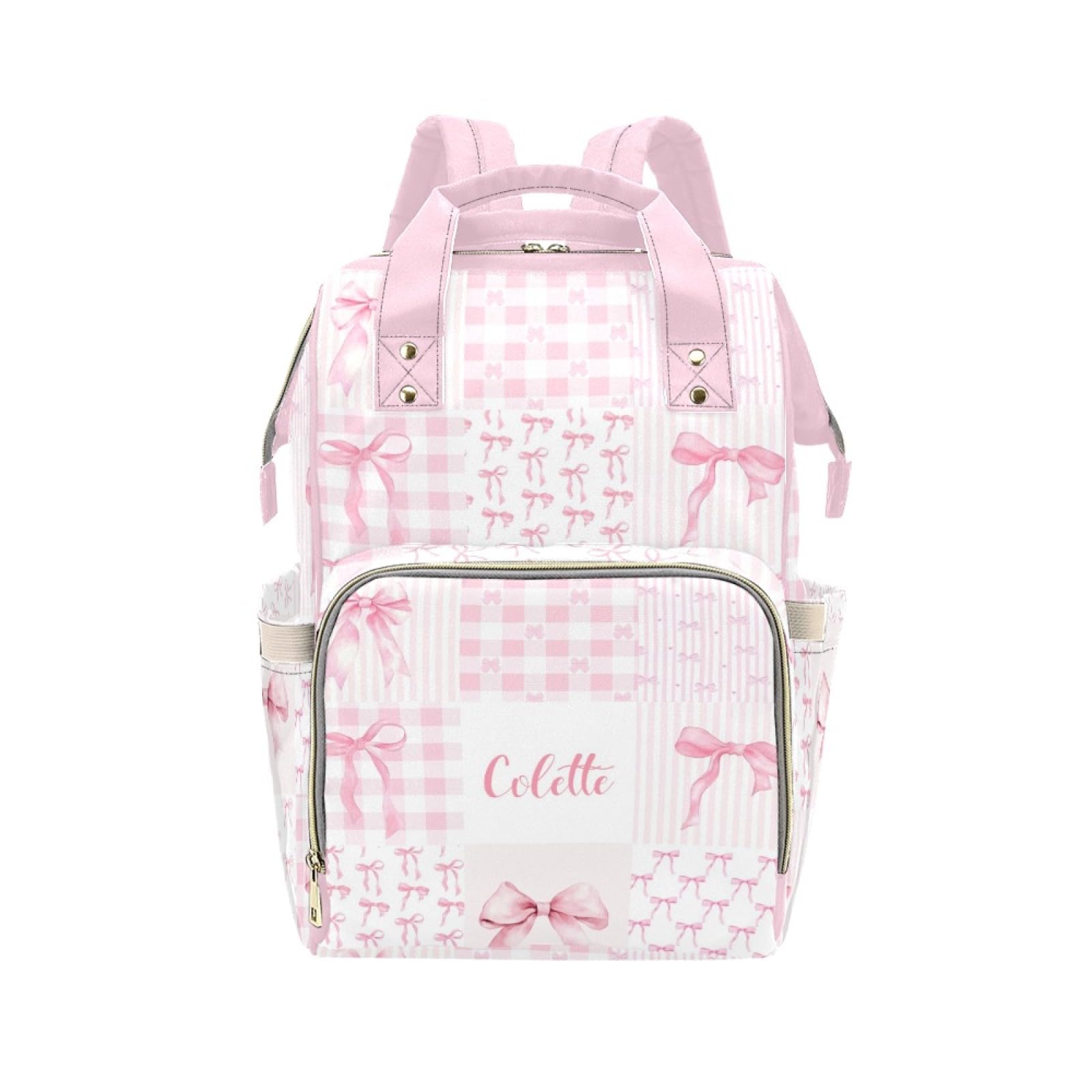 Personalized Pink Bow Diaper Bag Backpack with Name - Custom Baby Travel Tote for Mom or Dad, Nursing Bag for Girls, Shower Gift