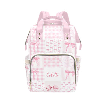 Personalized Pink Bow Diaper Bag Backpack with Name - Custom Baby Travel Tote for Mom or Dad, Nursing Bag for Girls, Shower Gift