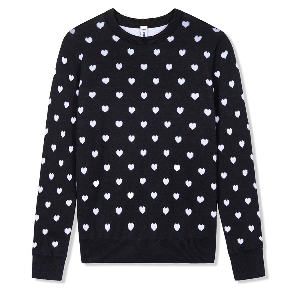 Boboyoyo Girls Sweaters Cotton Kids Heart Sweater Valentine Holiday Pullover Teen Clothes Crew Neck Knit Top Long Sleeve Black