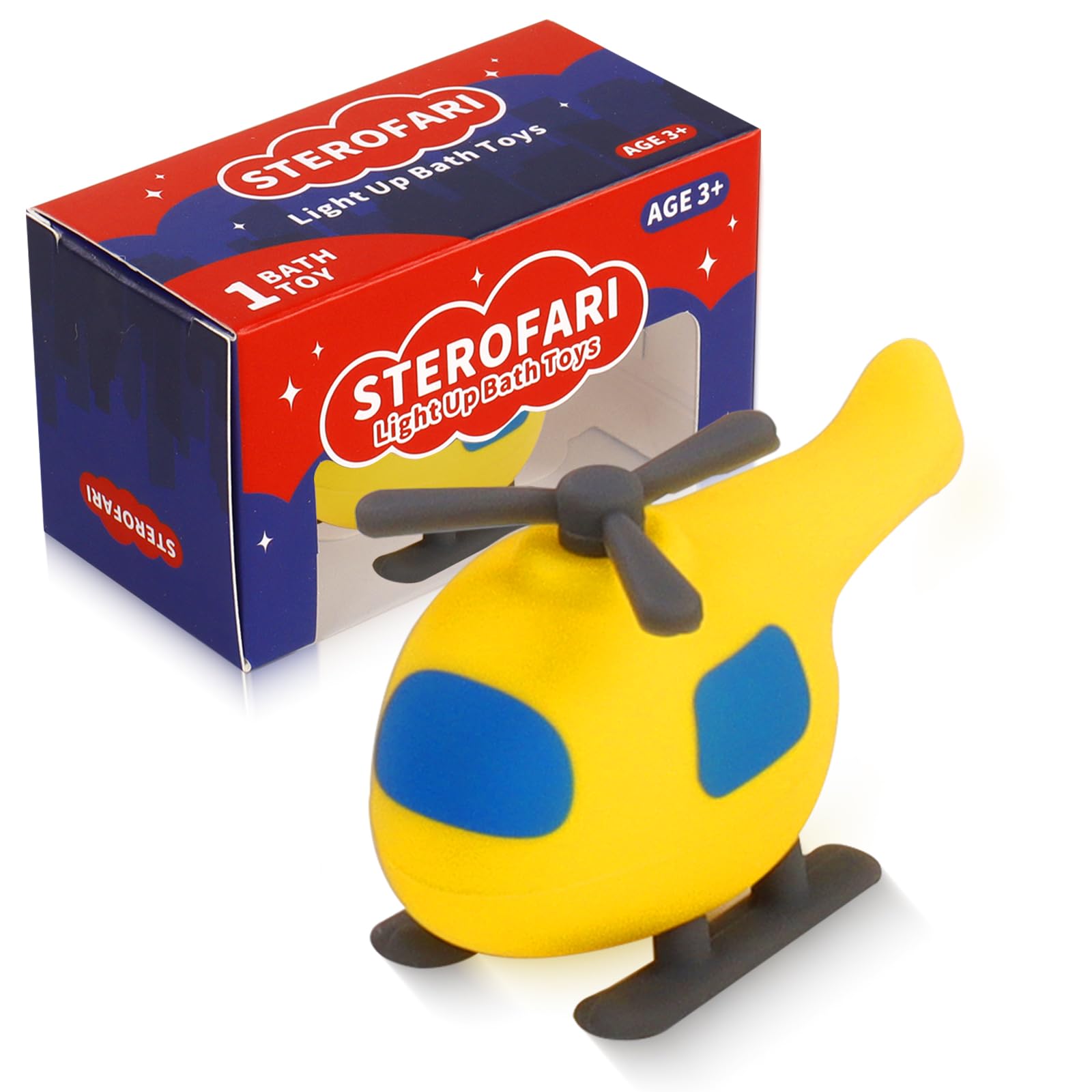 Sterofari Light Up Bath Toy -Helicopter , 100% Food Grade Silicone Bathtub Toys, Shake-Activated Light Up Airplane Toy Flash & L