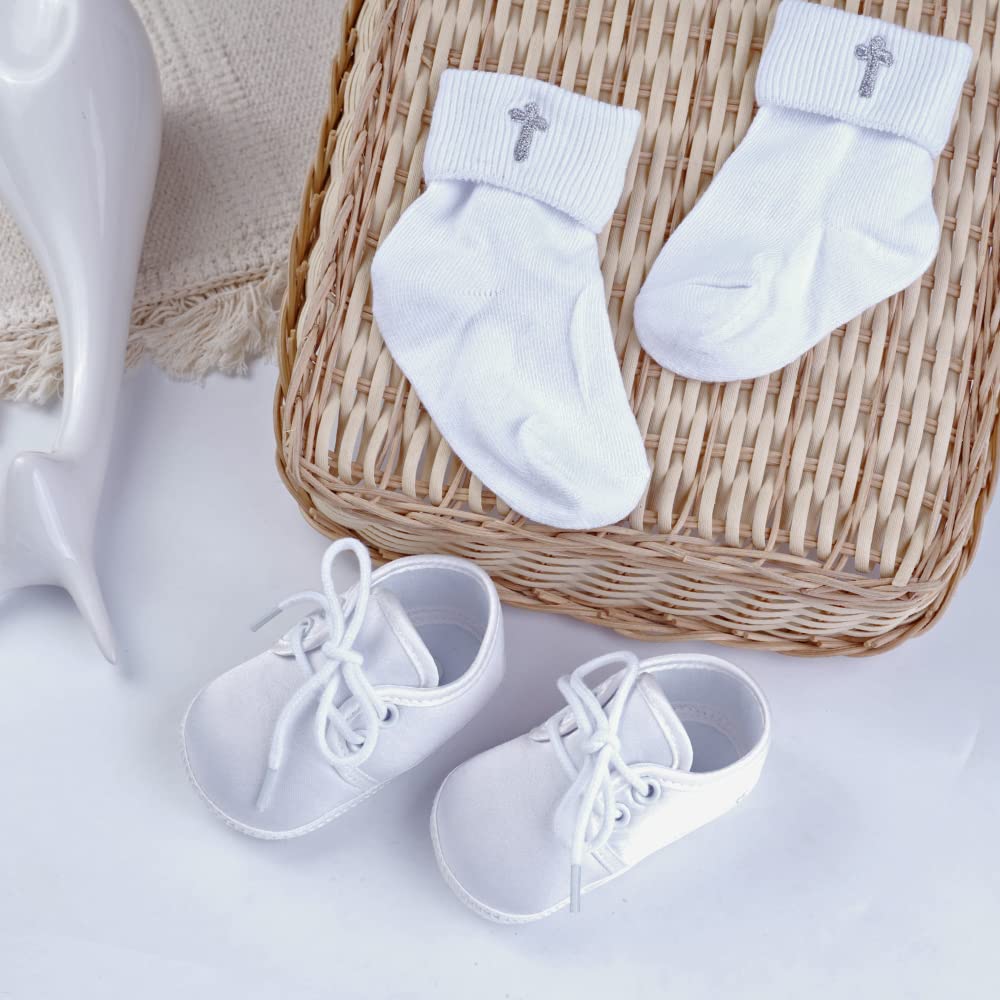 Booulfi Baby Sock Shoes White Newborn Booties Infant Baptism Shoes Socks For Baby Boy 0-3 Months Baptism Christening Easter Outf