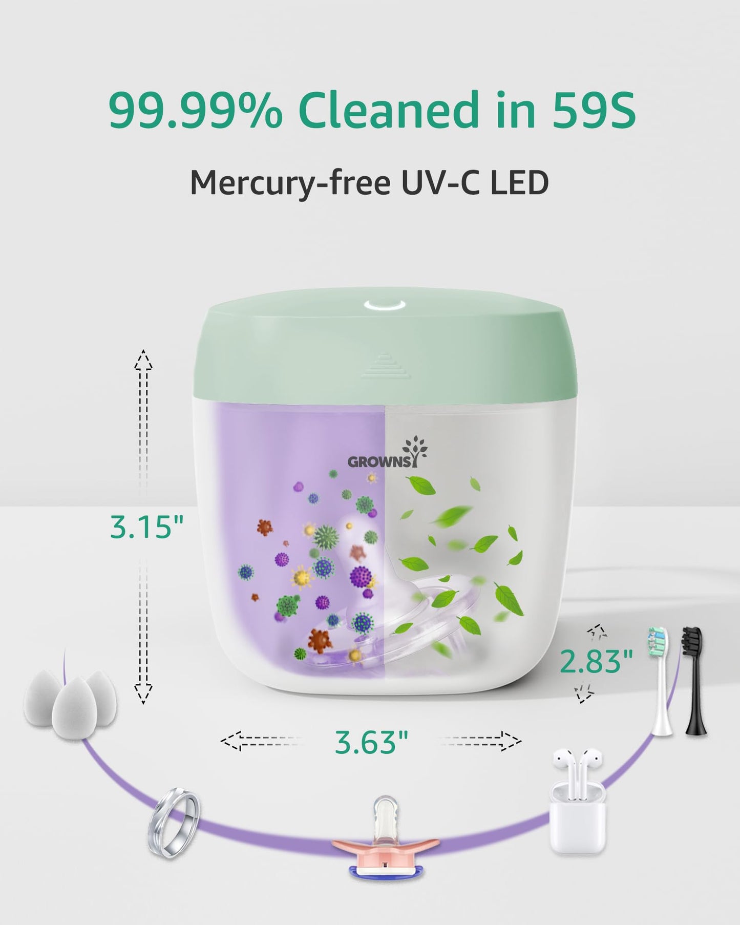 Grownsy Pacifier Sanitizer Portable, Uv Light Sanitizer On The Go, Usb Charging Sanitizer Case, Mini Pacifier Sanitizer 99.99% C