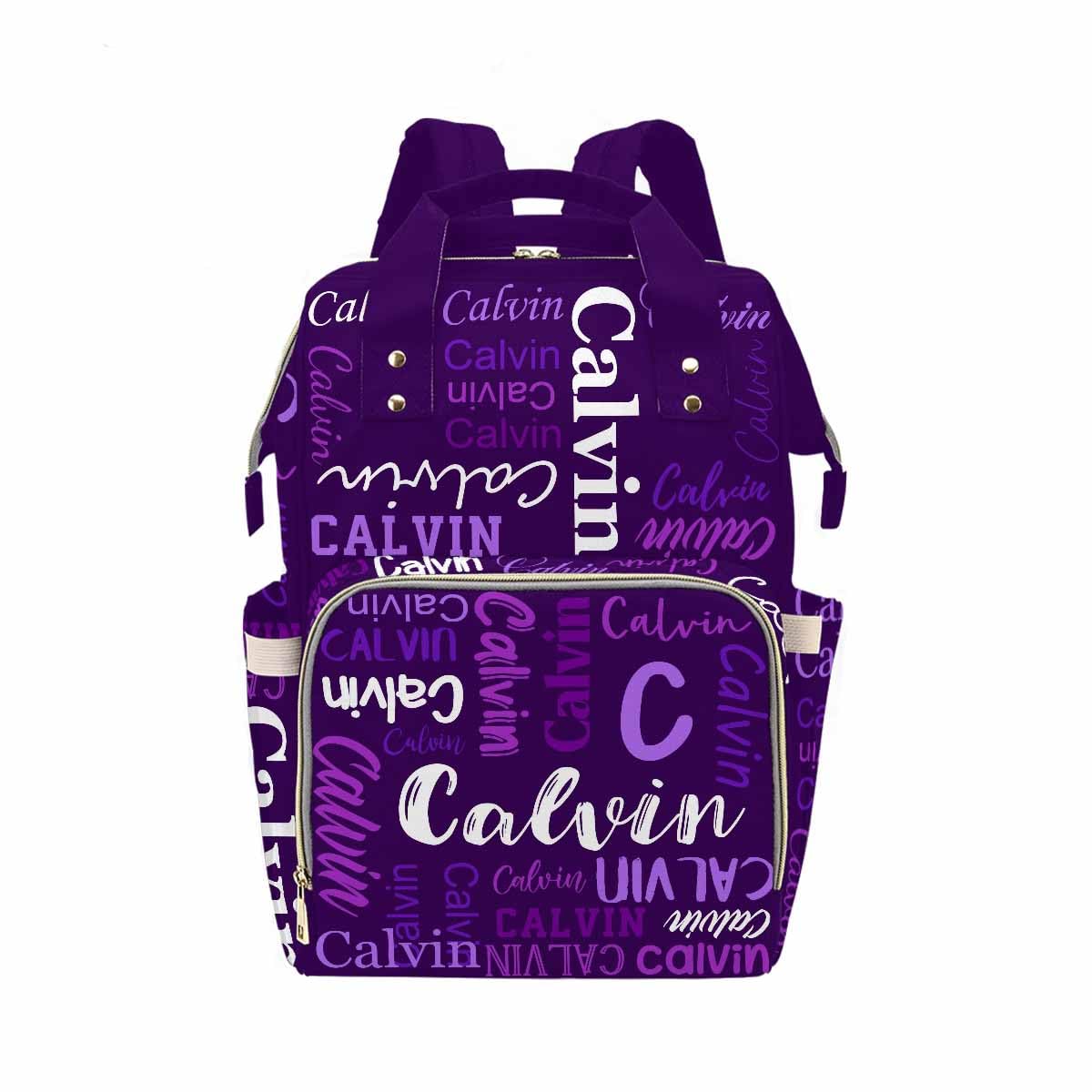 Custom Diaper Bag, Name Dark Purple Diaper Backpack Personalized Mummy Nursing Baby Bags Fashion Shoulders Bag Casual Daypack Tr