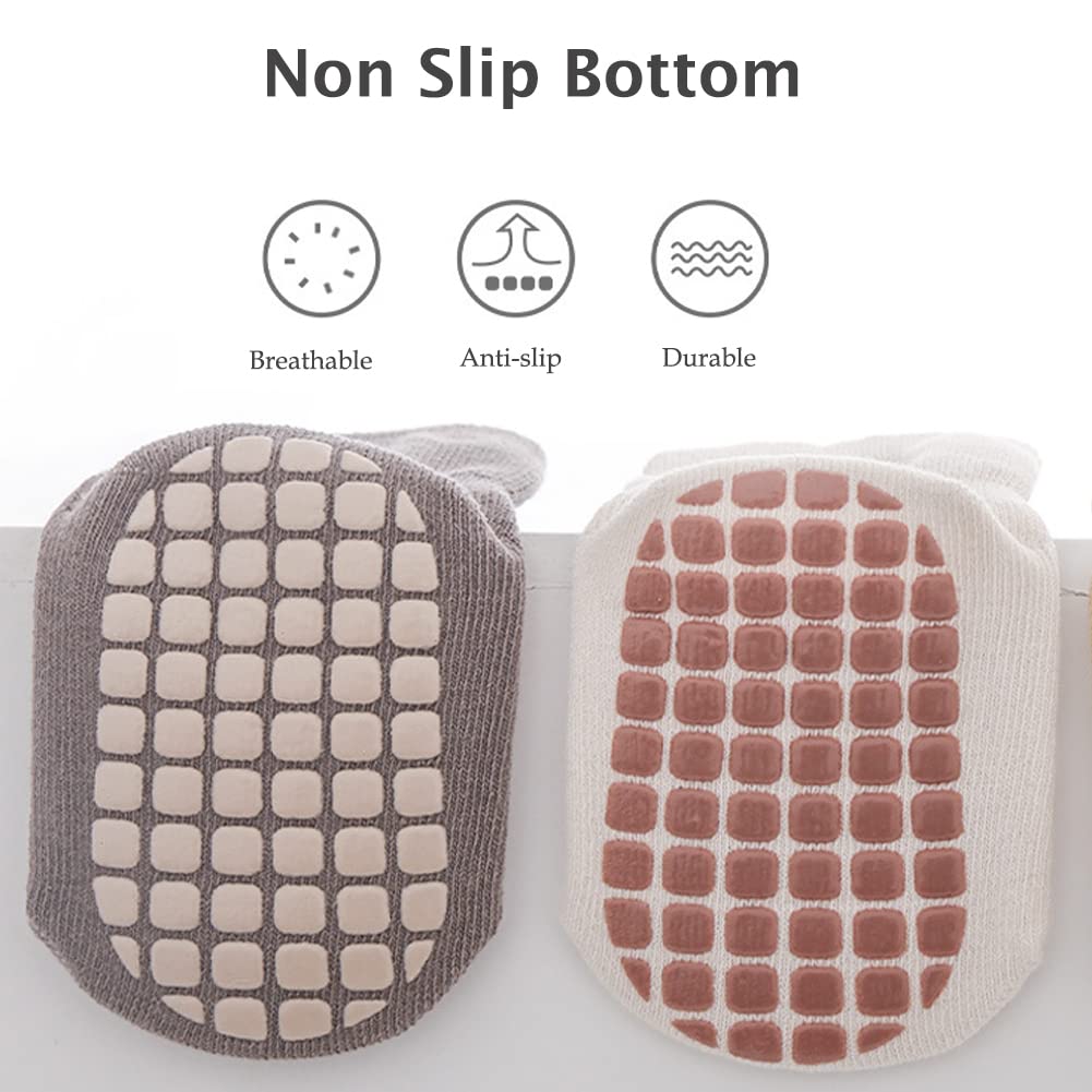 Exegawe Toddler No Slip Socks, Cute Baby Socks With Grips Crew Socks 5 Pairs(H,S/6-12 Months)