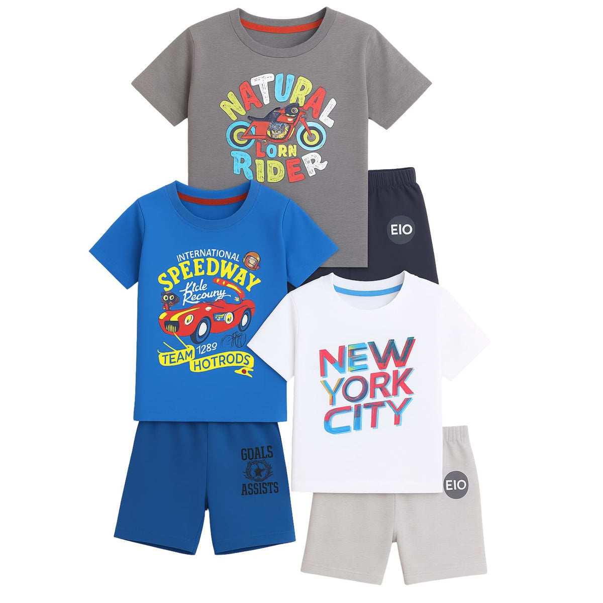 Eio Boys Dress Clothing Set Combo With Tshirts & Shorts  Pack 3 (Multicolor 2, 56 Y)