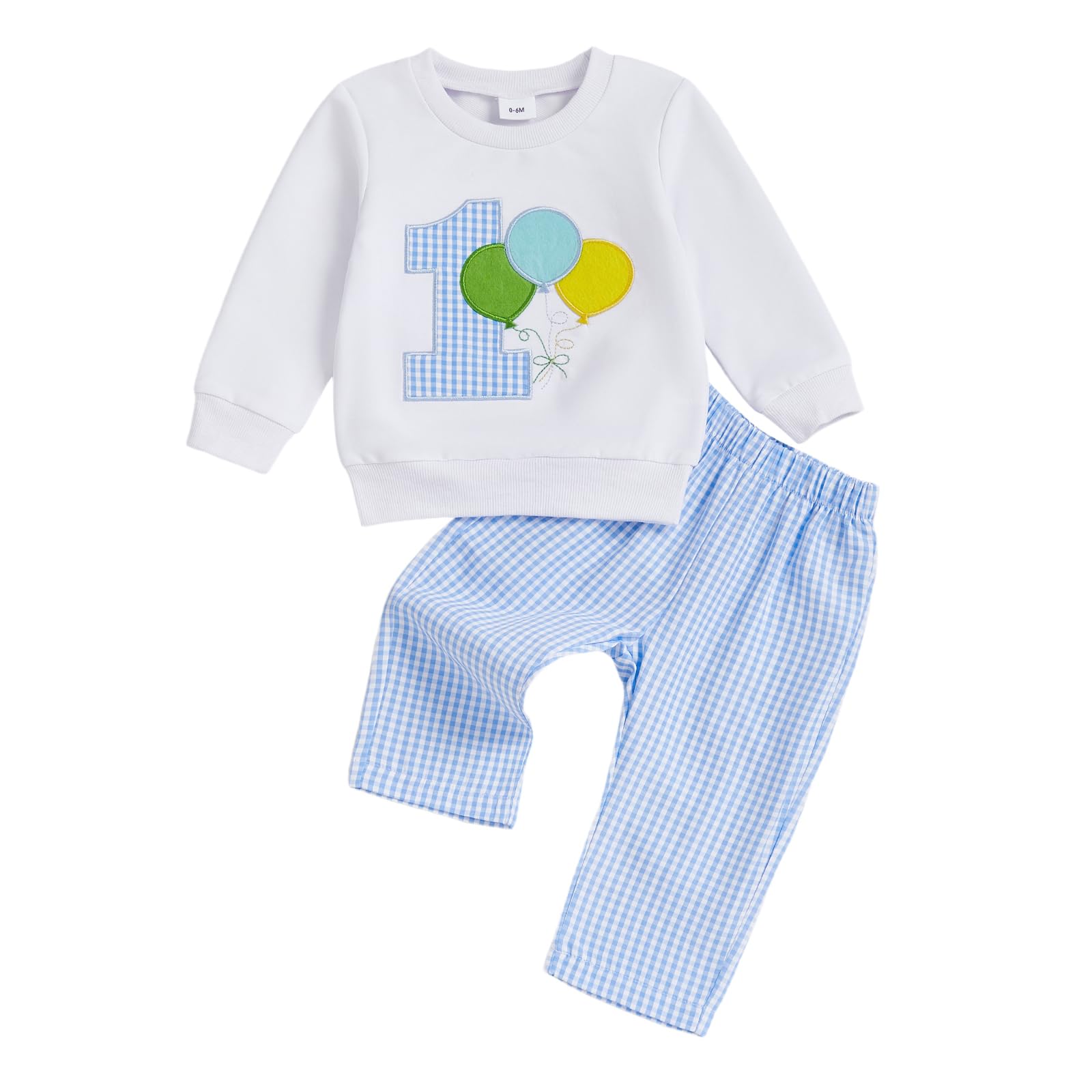 GOOCHEER Baby Boy First Birthday Outfit 1 Goose/Balloon Long Sleeve Sweatshirt Top Plaid Pants One Year Old Birthday Clothes (Bl