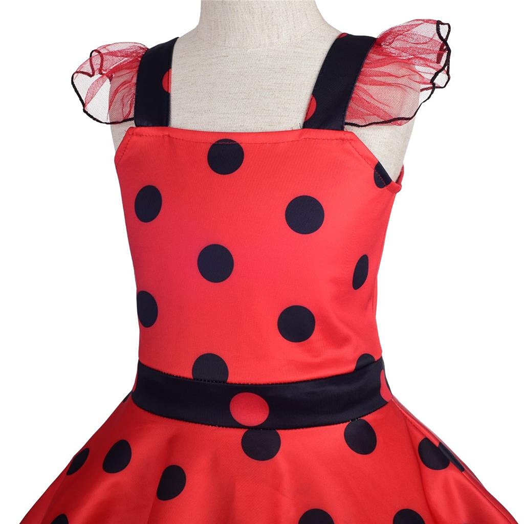 Dressy Daisy Girls Polka Dots Ladybug Dress Up Costume Birthday Halloween Christmas Fancy Party Outfit Size 6X-8 Red