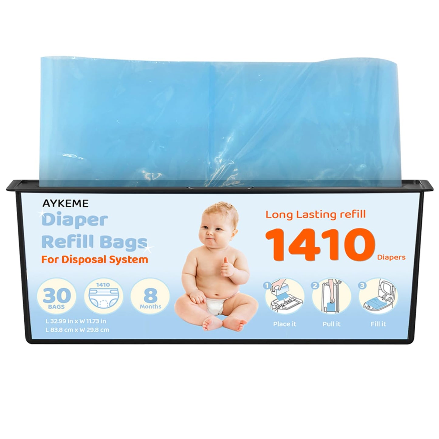Diaper Pail Refills Bags Compatible with Genie Easy Roll Signature & Platium Diaper Pails | 7-Layer OdorLock Technology | Up to 