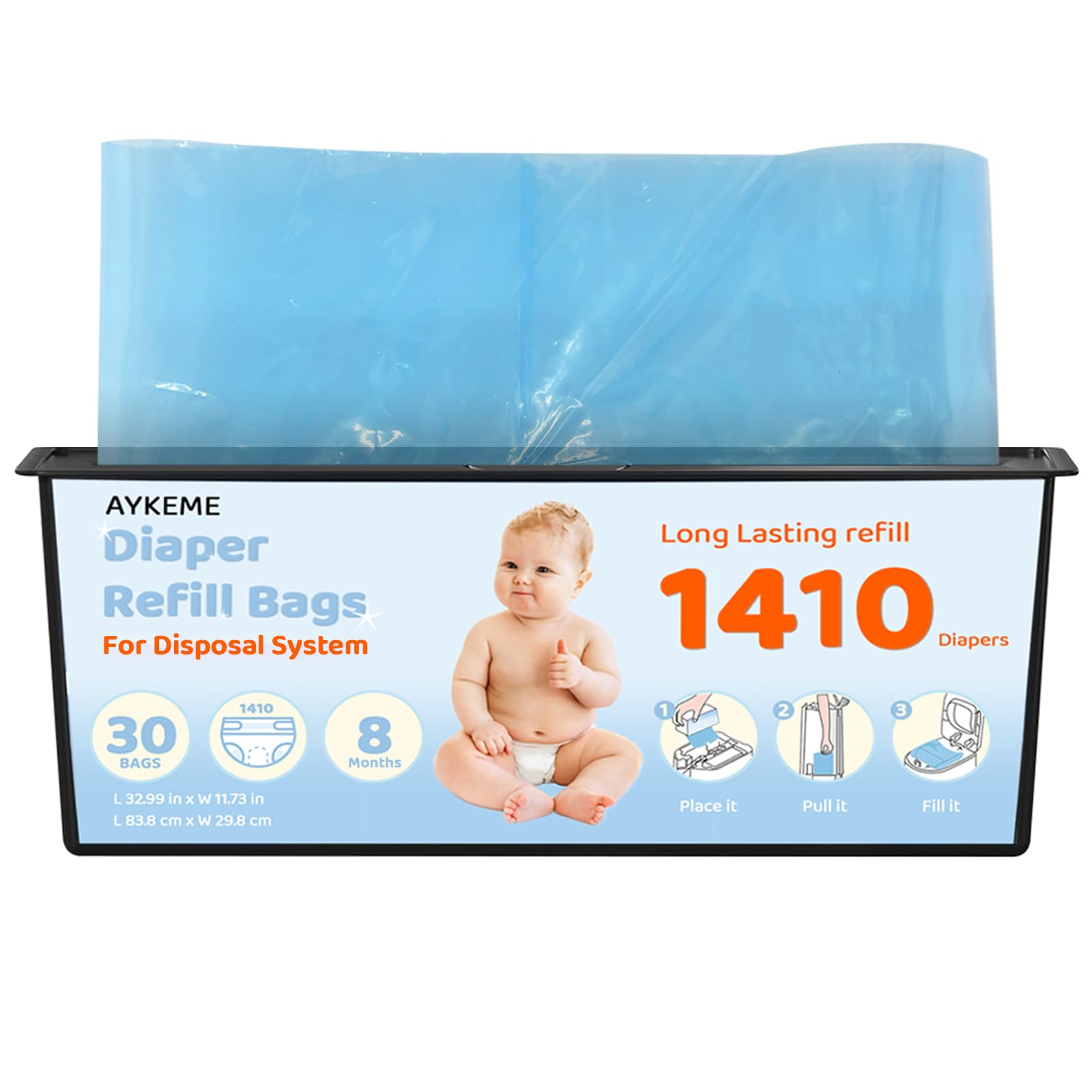 Diaper Pail Refills Bags Compatible with Genie Easy Roll Signature & Platium Diaper Pails | 7-Layer OdorLock Technology | Up to 