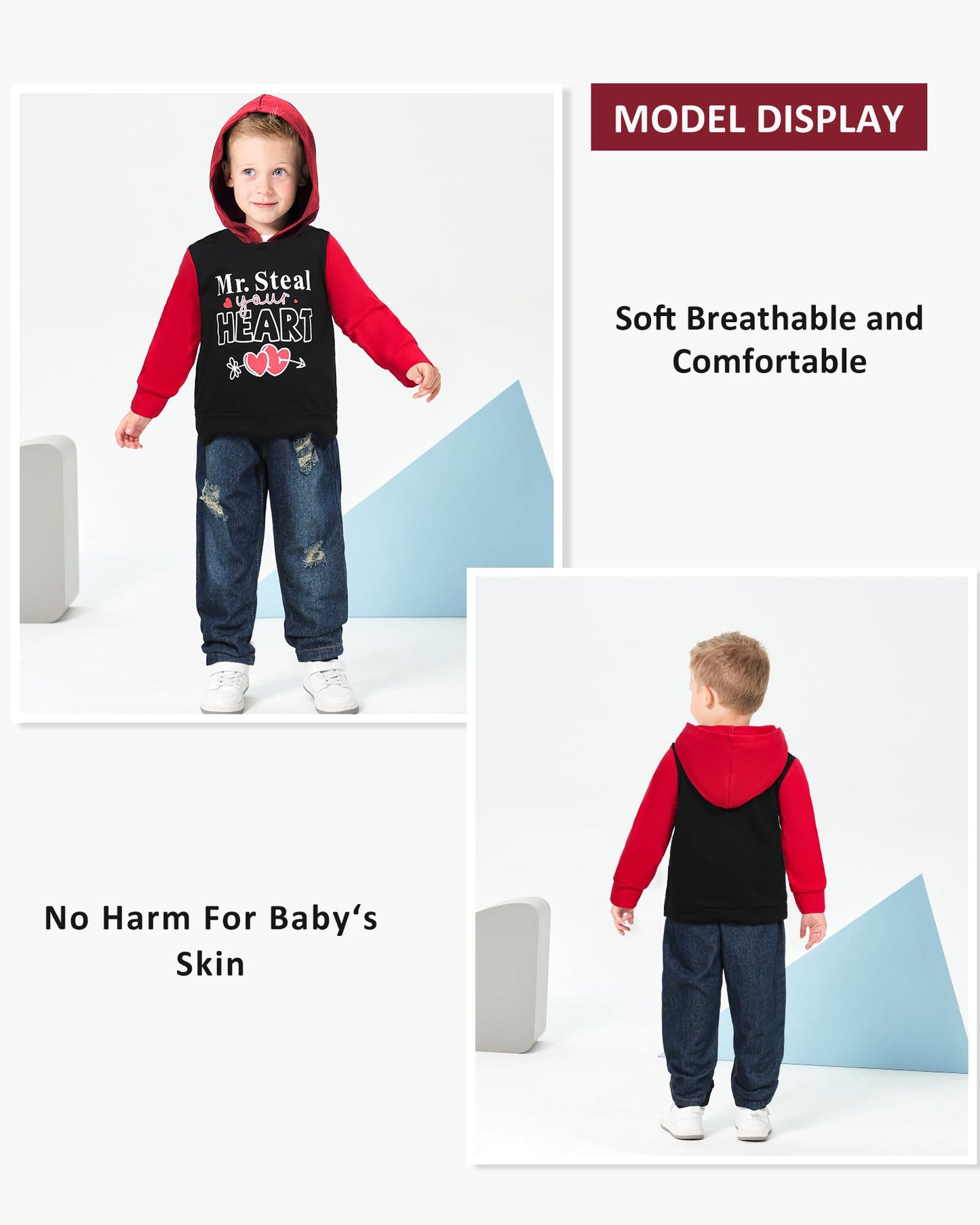 Nzrvaws Baby Boy Clothes 4T Toddler Boy Outfits Valentines Day Hoodie Shirt Ripped Jeans Clothing Infant