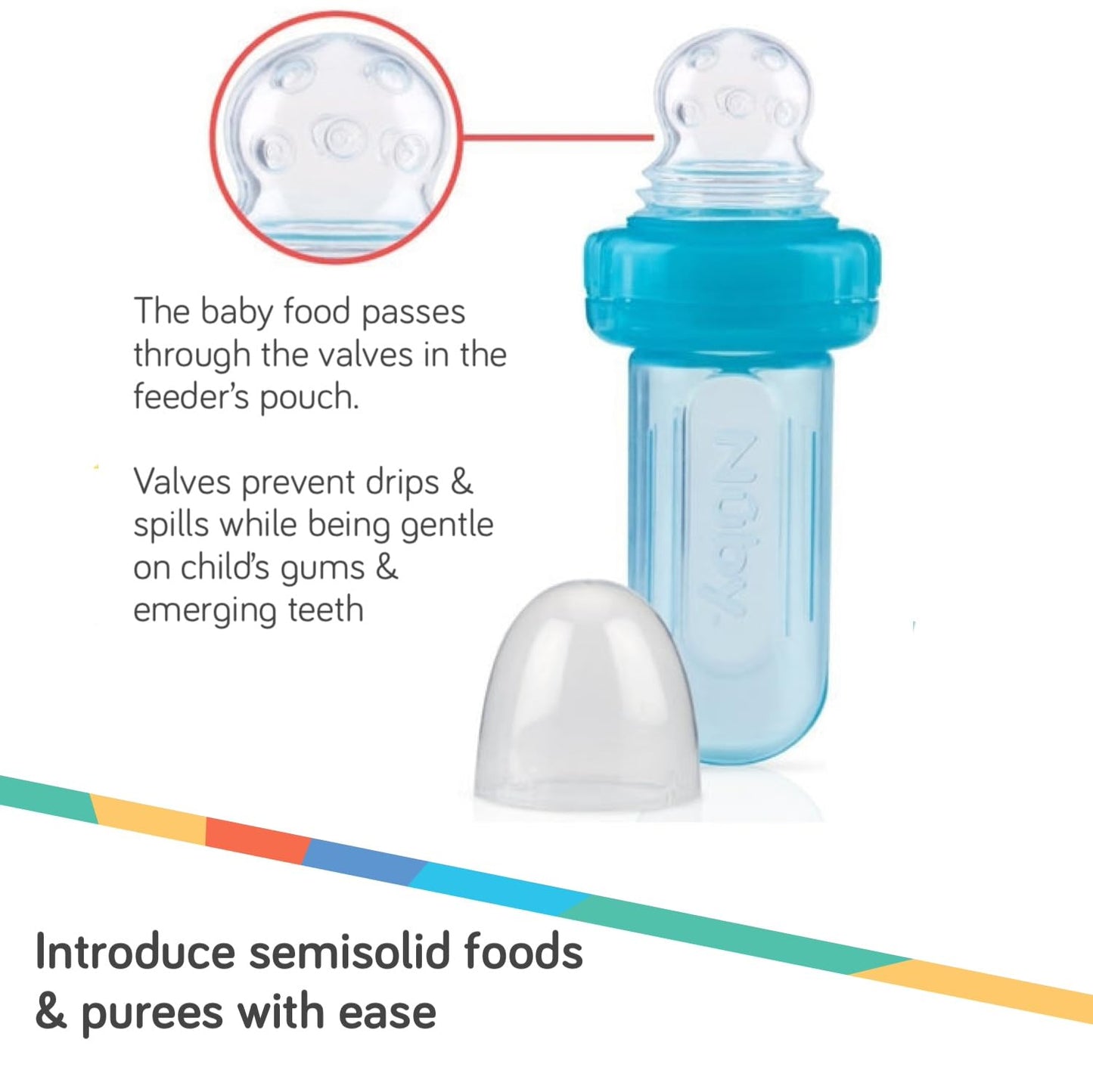 Nuby 2Pk Ez Squee-Z Silicone Self Feeding Baby Food Dispenser, 2-Pack, Aqua And Green