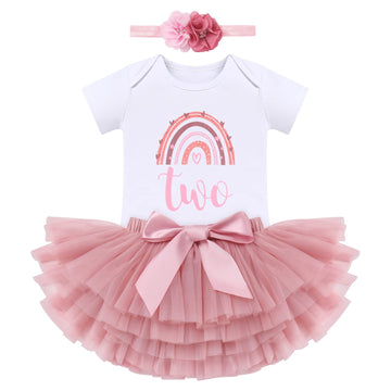 Ibtom Castle Two Year Old Birthday Outfit Toddler Girls Rianbow Romper Tutu Birthday Dress For 2 Year Old Girls Fall Winter Cake