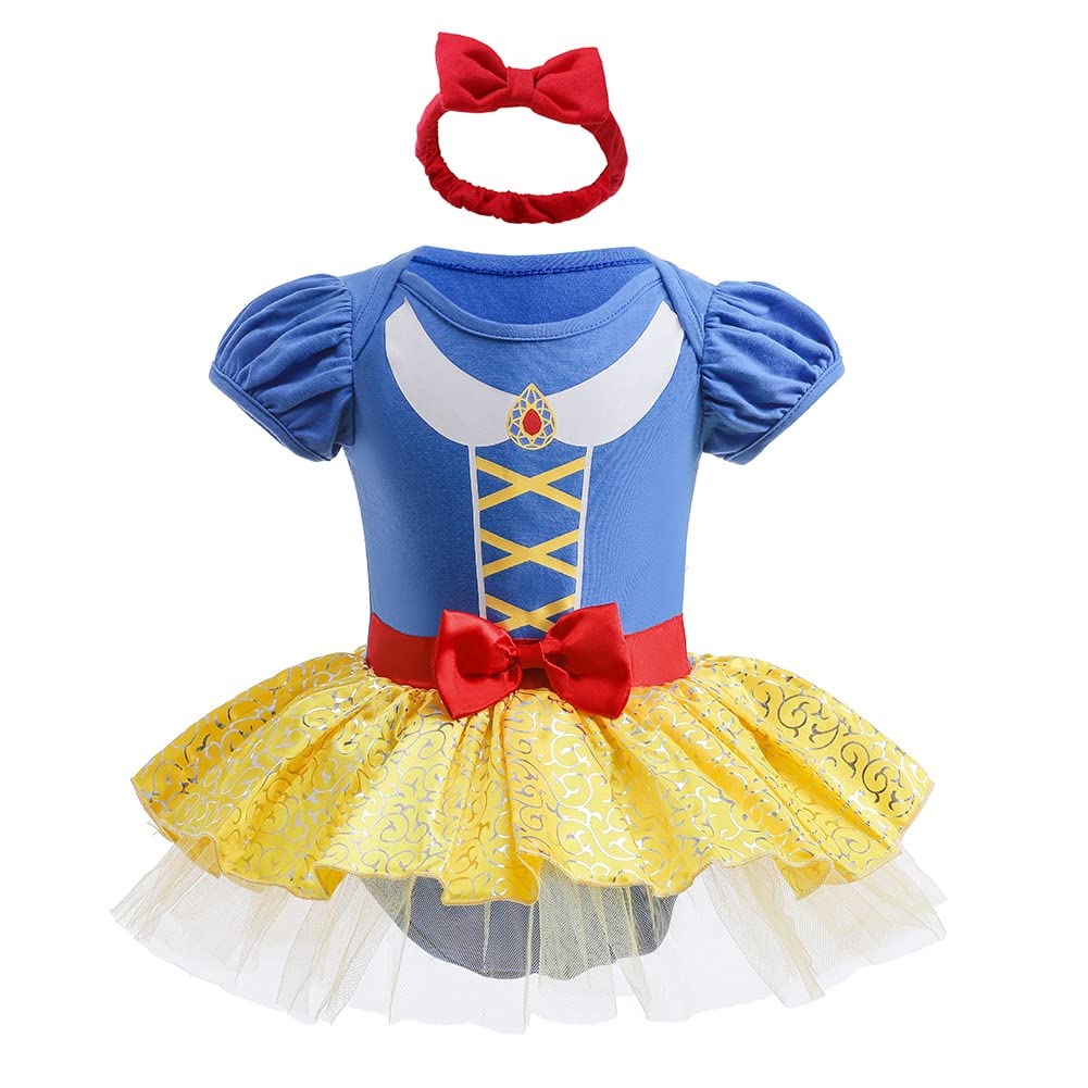 NEWEPIE Snow White Princess Costume for Baby Girls Halloween Outifts Birthday Romper Tutu Dress w/Headband