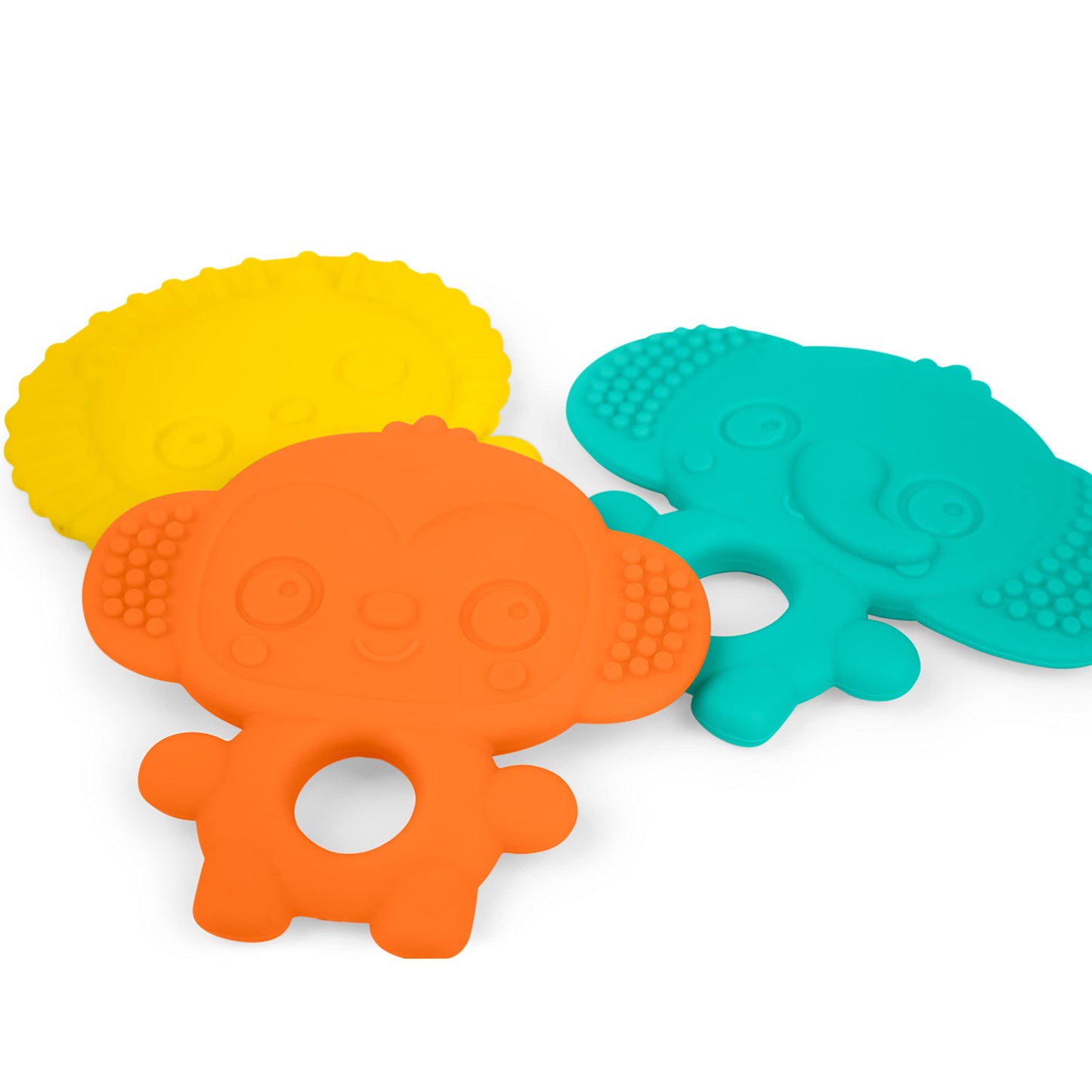 Bright Starts Gummy Buddies 3-Pack Textured Teethers - BPA-Free Elephant, Lion, Monkey - Unisex, 3 Months +