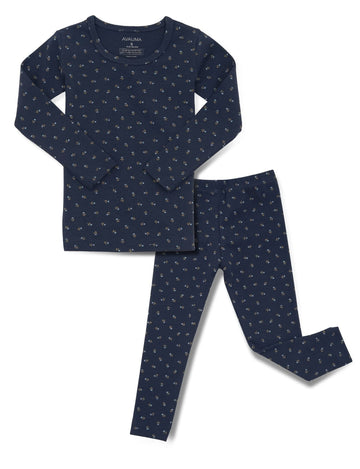 Avauma Baby Boys Girls Pajama Set 6M-7T Kids Cute Toddler Snug Fit Pattern Design Pjs Cotton Sleepwear Flower Pattern (Rose.Navy