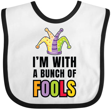 Inktastic Im With A Bunch Of Fools With Jester Hat April Fools Day Baby Bib White And Black 34F23