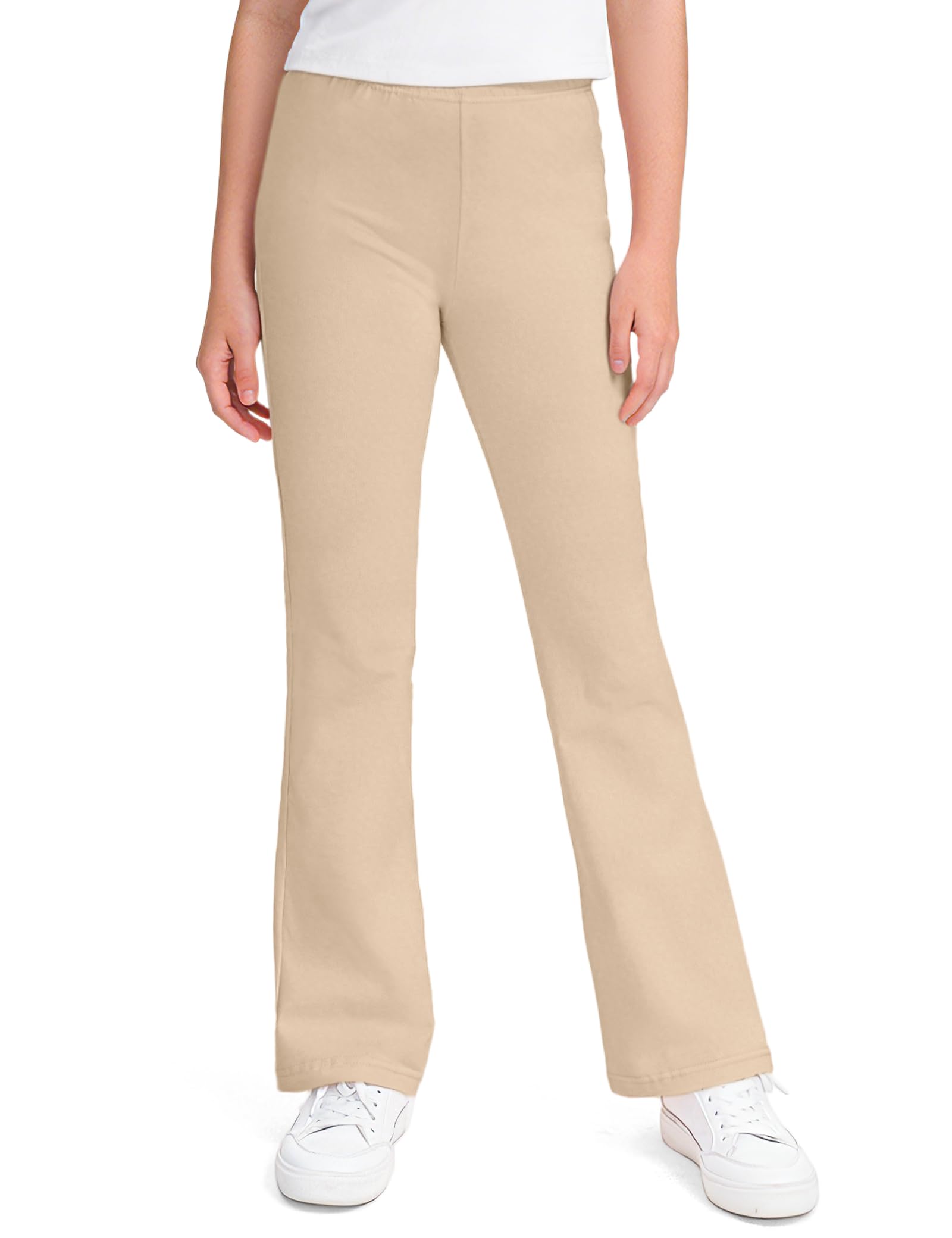 KEREDA Girls Flare Leggings School Uniform Pants for Girls Bell Bottoms Cotton Clothes for Kids, Khaki, 1112 Years