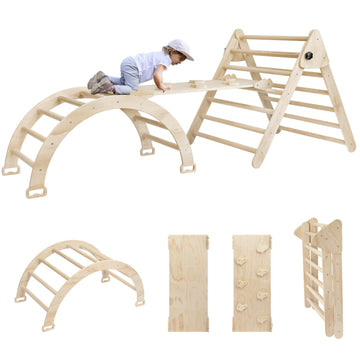 Edostory 5 In 1 Pikler Triangle Set, Indoor Playground And Gym For Kids, Montessori Foldable Wooden Climbing Triangle Ladder Set