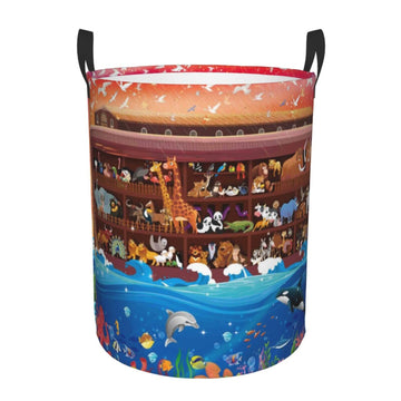 Pevtufa Animals On NoahS Ark2 Foldable Laundry Basket Organizer,Fabric Clothes Toy Storage Basket Nursery Hamper Storage Bin Fo
