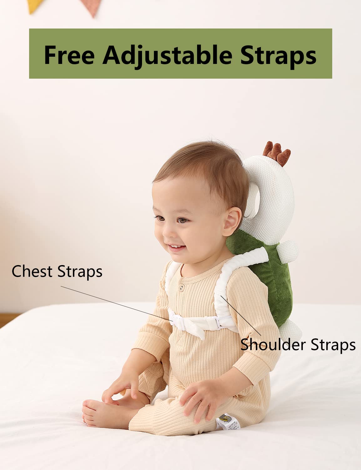 Toddler Baby Head Protection Cushion Backpack Wear,Green Frog