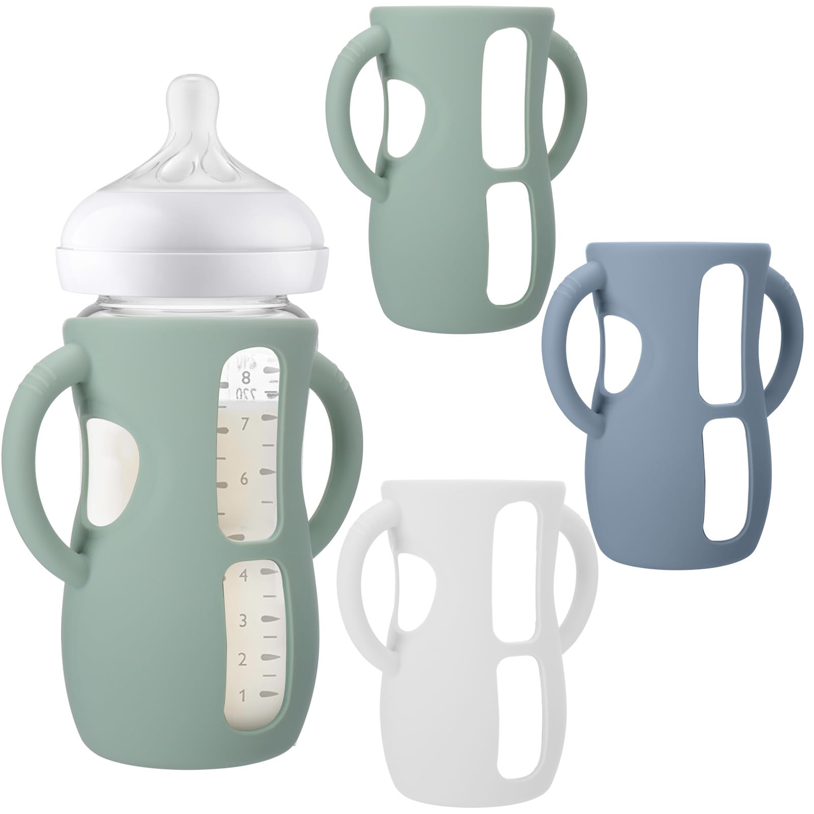 Busoha 3 Pack Silicone Sleeves For Avent Baby Bottles - Anti Breakage Baby Bottle Holder With Handle For Avent Natural Glass Bab