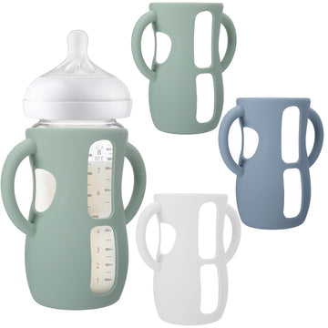 Busoha 3 Pack Silicone Sleeves For Avent Baby Bottles - Anti Breakage Baby Bottle Holder With Handle For Avent Natural Glass Bab
