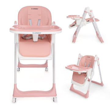 Cochildor 3-In-1 Foldable High Chair For Babies & Toddlers - Adjustable Height, Reclining Seat, 5-Point Safety Harness, Removabl