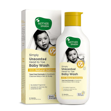 Mother Sparsh Simply Unscented Head To Toe Baby Wash-200Ml | Body Wash & Shampoo For Babies With Natural Oatmeal | Tear Free For