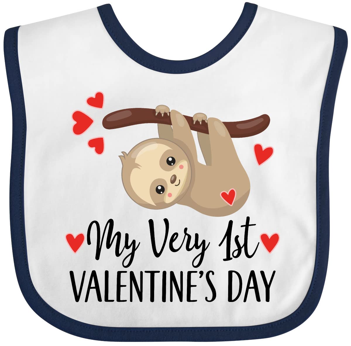 Inktastic My First Valentines Day Baby Sloth Baby Bib White And Navy 39C36
