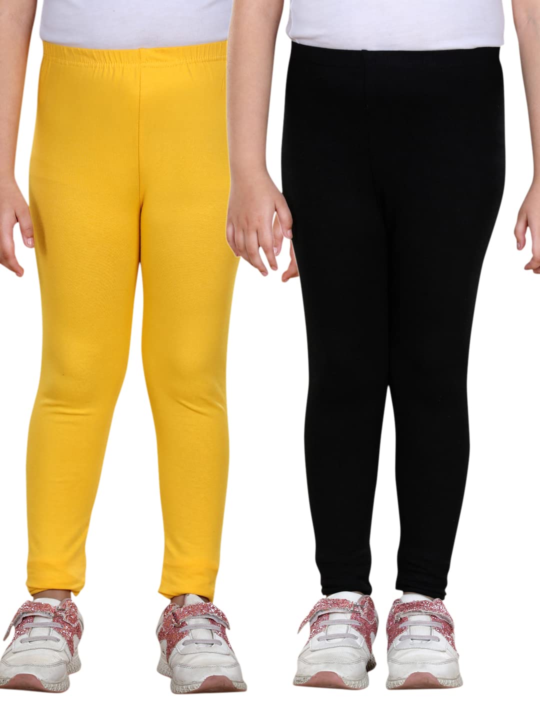 StyleStone Girls Pack of 2 Solid Leggings Yellow & Black (7016DblYelloBlk67)