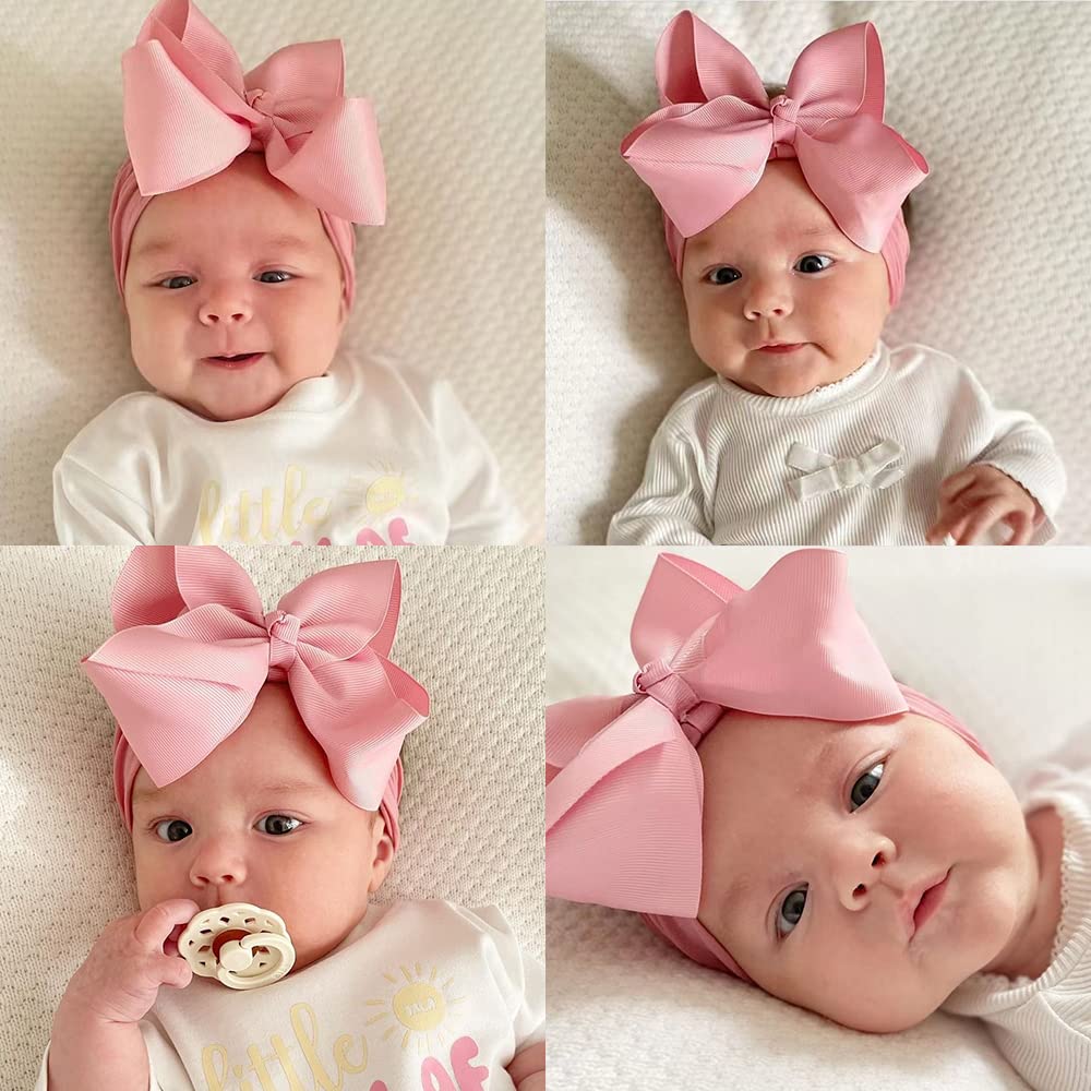 Jiahang Grosgrain Ribbon Bow Nylon Headbands, 5.3 Inches Hair Bow Soft Turban Headwrap 9Pcs For Baby Girls Newborns Infants Todd
