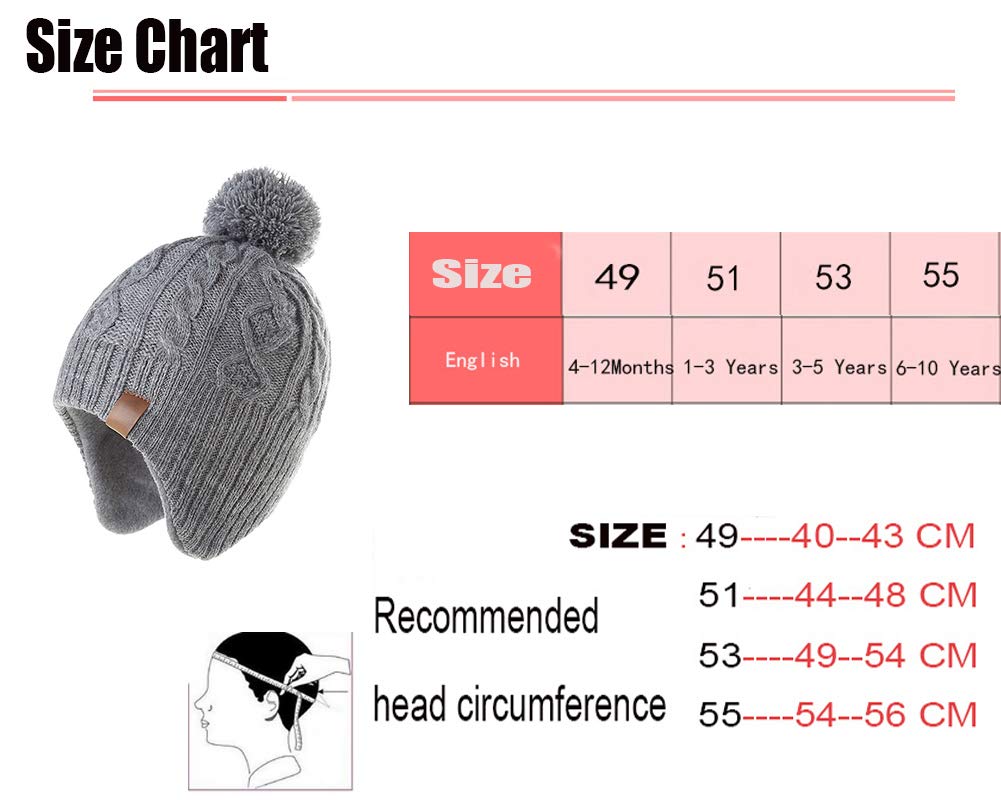 Moon Kitty Baby Hats For Boys And Girls - Upgrade Soft Pompom Fleece Lining Boys Winter Earflap Hat Gray