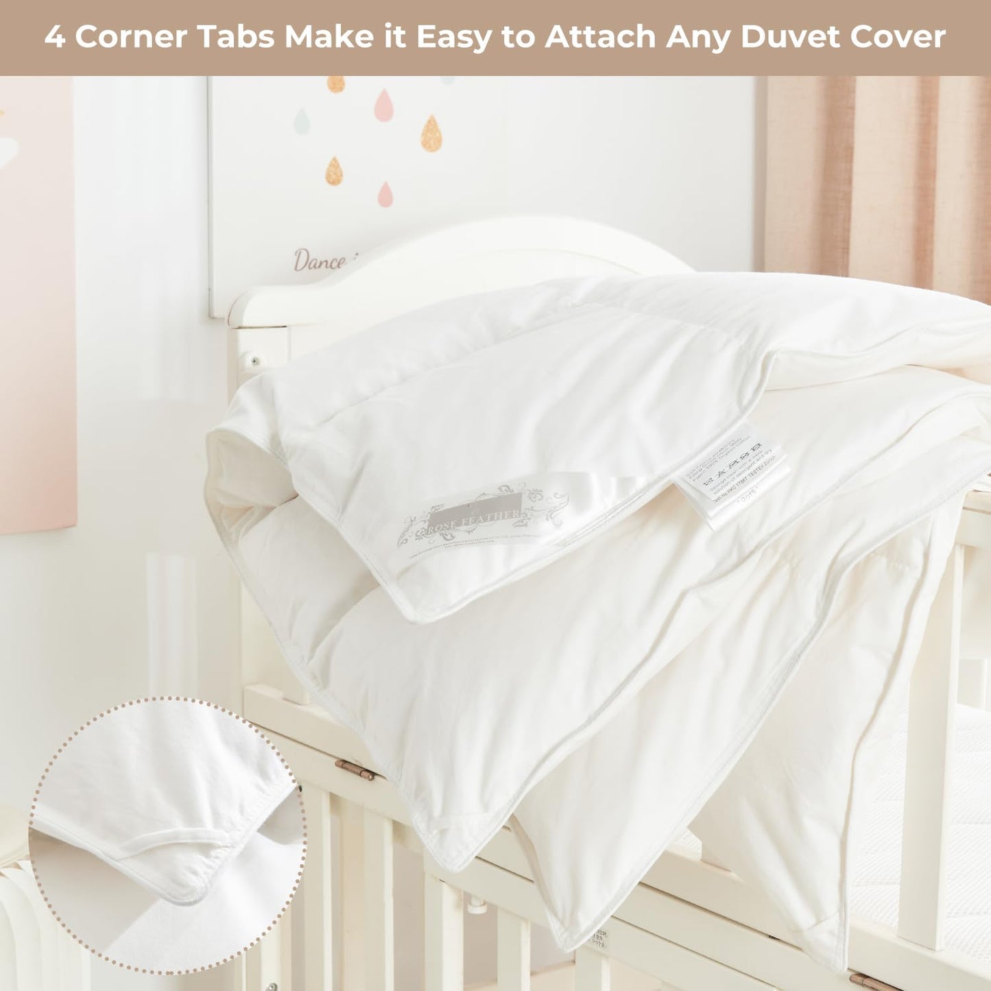 Toddler/Travel/Crib Goose Down Comforter Duvet/Blanket Multifunctional,100% Organic Cotton Washable Unisex Kids,All Season,White
