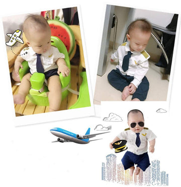 Fancybaby Baby Pilot Boys Halloween Uniform Cosplay Romper Costume Outfit (9 To 12 Months, Short Sleeves)