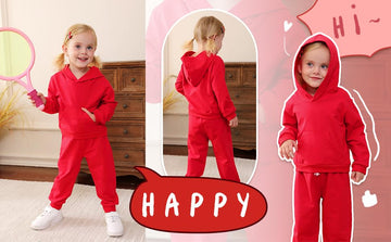Happy Town Toddler Fall Outfits For Girl Boy Long Sleeve Hoodie Top And Long Sweatpants Set Toddler Sweatsuit (Solid Color-Red,