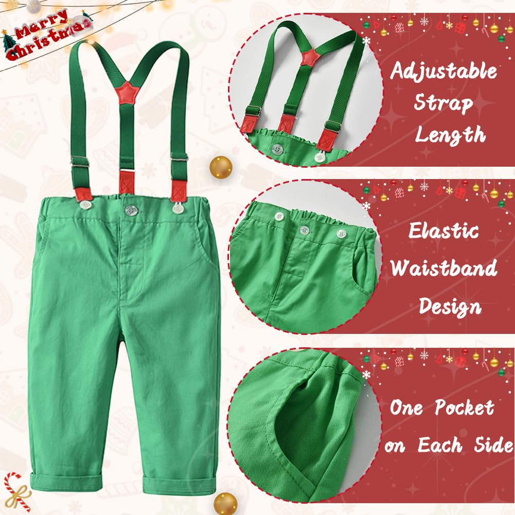 Fairy Baby Toddler Baby Boys Christmas Gentleman Outfit Bow Tie Shirt Suspender Pant Clothes Sets 18-24Months