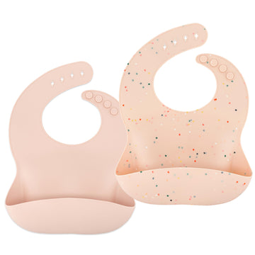 Ava + Oliver Waterproof Silicone Bib Set With Adjustable Neck Closure - Durable Silicone Bibs For Babies - Set Of 2 (Guava Confe