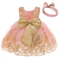 Flower Girls Dresses Wedding Baby Birthday Party Christmas Easter Pageant Event Prom Lace Dress (Pink02,90)