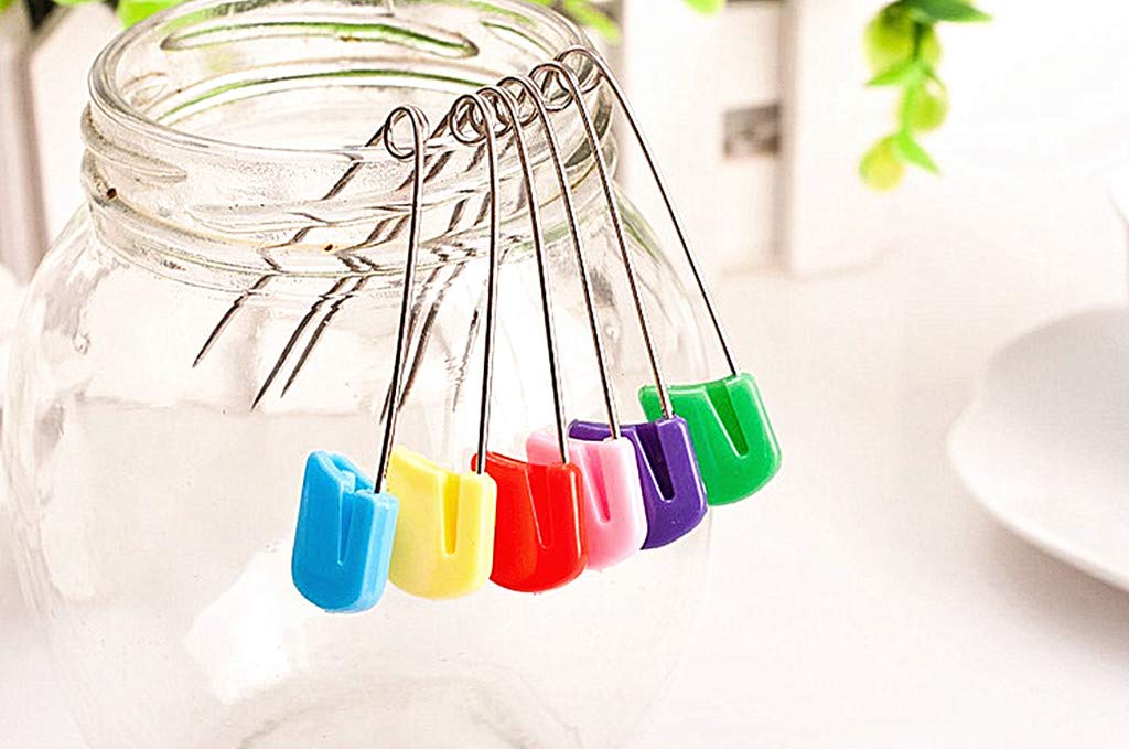Kinteshun Baby Safety Pins,Kid Secure Clips Diaper Bib Nappy Pin with Safe Lock(50pcs,1.6 inches,7 Assorted Candy Colors)