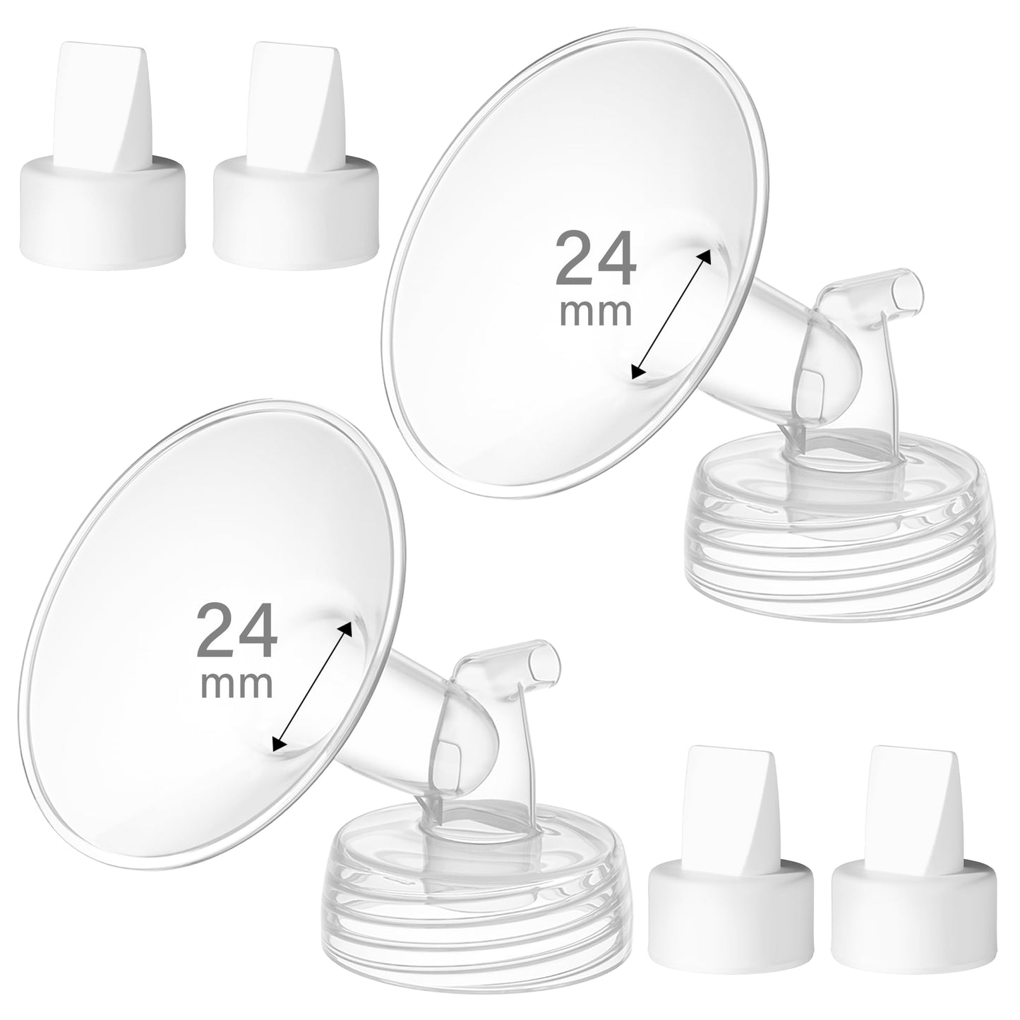 GOTOCUT 24mm Breast Pump Flanges, Duckbill Valves, Compatible with Spectra S1/S2/9Plus/Synergy Gold, Motif Luna, Wide-Mouth Bott