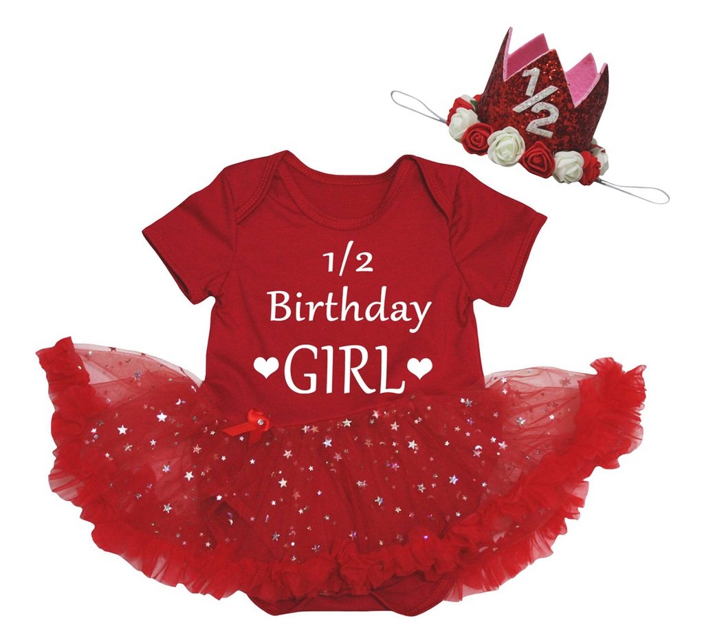 Petitebella 1/2 Birthday Girl Bodysuit Tutu Baby Dress Nb-18M (Red/Red – Cutebab