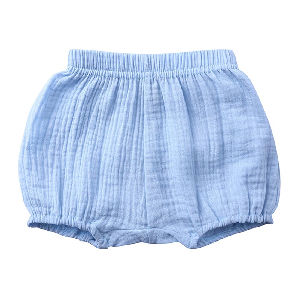 Rukosu Baby Girls Boys Bloomers Newborn Toddler Kids Unisex Cotton Linen Shorts Solid Color Cute Pp Pants Blue 12-24 Months