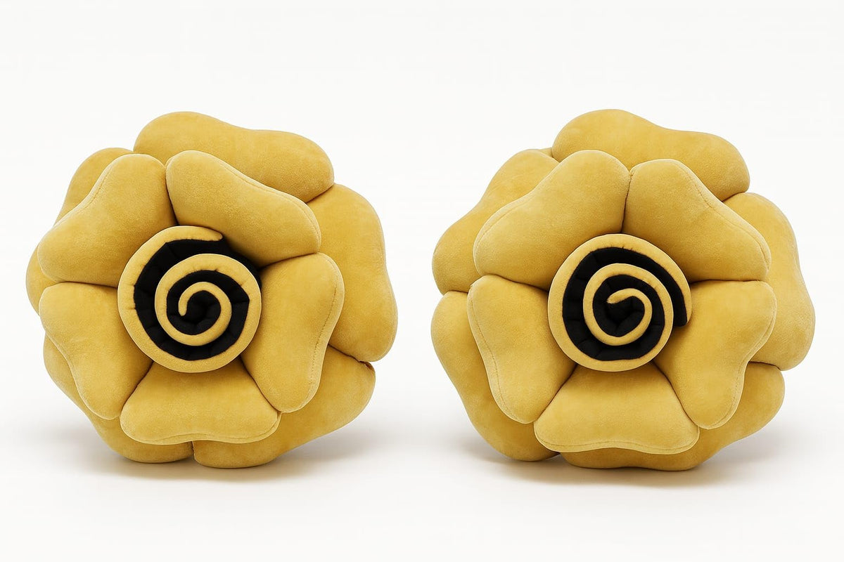 PRISCILLA Beautiful Soft Velvet Rose Flower Shaped Cushion Set of 2 (14 x 14 inches). (Golden)