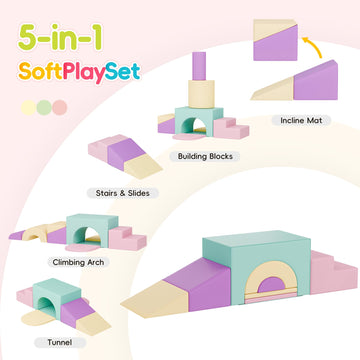 Tolead Soft Foam Climbing Blocks Set - Large 5-In-1 Soft Play Toys Crawling & Sliding Climbing Arch For Toddlers, Foam Playset F