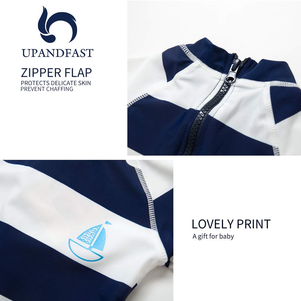 Upandfast Baby/Toddler One Piece Zip Sunsuits With Sun Hat Upf 50+ Sun Protection Infant Beach Swimsuit (Stripe(Ls), 24-36 Month